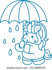 
Printable outline Unicorn templates for coloring children's book.
Unicorn bring an umbrella in the weather