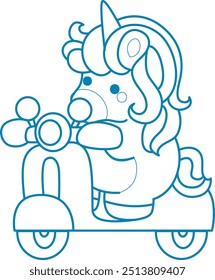 Printable outline Unicorn templates for coloring children's book.
Unicorn driving a motorcycle