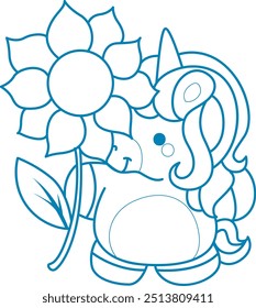 Printable outline Unicorn templates for coloring children's book.
Unicorn bring a big sunflower