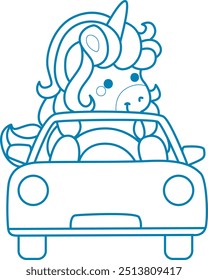 Printable outline Unicorn templates for coloring children's book.
Unicorn driving a car