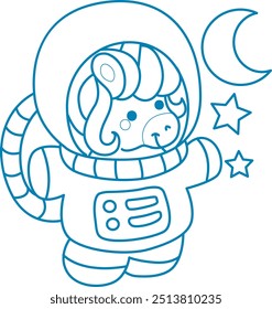 Printable outline Unicorn templates for coloring children's book.
Unicorn wearing an astronaut costume