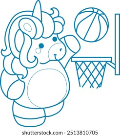 Printable outline Unicorn templates for coloring children's book.
Unicorn playing basket ball