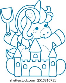 Printable outline Unicorn templates for coloring children's book.
Unicorn playing sand castle in the beach