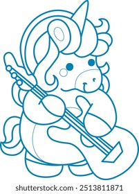 Printable outline Unicorn templates for coloring children's book.
Unicorn playing guitar electric