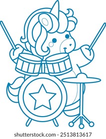 Printable outline Unicorn templates for coloring children's book.
Unicorn playing drum band