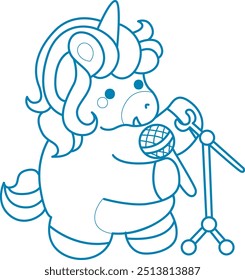 Printable outline Unicorn templates for coloring children's book.
Unicorn sing a song with microphone