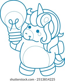 Printable outline Unicorn templates for coloring children's book.
Unicorn have an idea with bulb of lamp