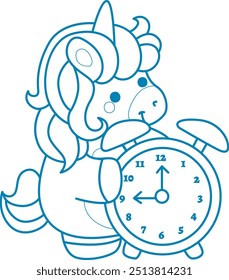 Printable outline Unicorn templates for coloring children's book.
Unicorn bring a big alarm clock