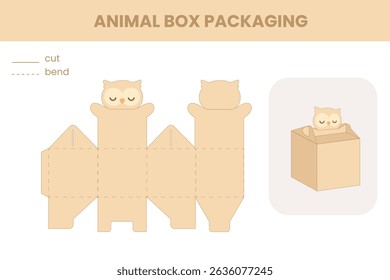 Printable owl box template for kids' crafts or gifts. Easy to cut, fold, and assemble into a cute 3D paper box. Fun activity for home or school!