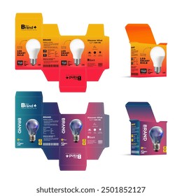 Diseño de concepto de caja de embalaje imprimible y bombilla led con capa separada organizada