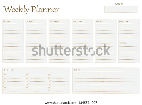 Printable Page Blank Weekly Planner Stock Vector (Royalty Free ...