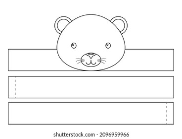 Printable panther paper crown. Diy cut party ribbon template for birthday, christmas, baby shower. Fun accessory for entertainment. Print, color, cut and glue. Vector stock illustration.