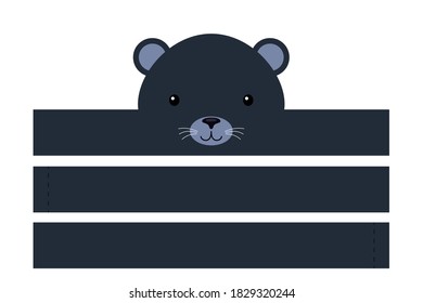 Printable panther paper hat. Party crown die cut template for birthday, christmas, baby shower. Fun accessory for entertainment. Paper crown mock up isolated on white background. Print, cut and glue.