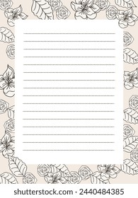 Printable Paper Noted Memo Templated Plant Floral