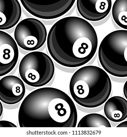Printable pattern with billiards pool snooker 8 ball symbol. Vector illustration. Ideal for wallpaper, wrapper, packaging, fabric, textile, paper design and any kind of decoration.