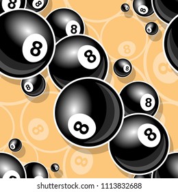 Printable pattern with billiards pool snooker 8 ball symbol. Vector illustration. Ideal for wallpaper, wrapper, packaging, fabric, textile, paper design and any kind of decoration.