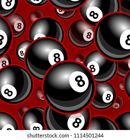 Printable pattern with billiards pool snooker 8 ball symbol. Vector illustration. Ideal for wallpaper, wrapper, packaging, fabric, textile, paper design and any kind of decoration.