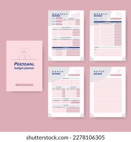 Printable personal monthly budget planner, vector illustration