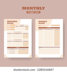 Printable personal monthly budget planner, vector illustration