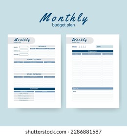 Printable personal monthly budget planner, vector illustration