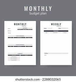 Printable personal monthly budget planner, vector illustration