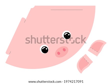 Printable pig paper hat. Party die cut template for birthday, christmas, baby shower. Fun accessory for entertainment. Print, cut and glue. Vector stock illustration.