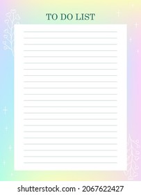 Planificador imprimible, organizador. Notas hechas a mano, tareas pendientes y lista para comprar. Hojas de planificación de época. Concepto de gestión del tiempo. Organizadores de papelería hechos con anterioridad. Gradiente Estética, elegante fondo vibrante