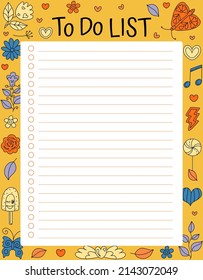 Printable planner, organizer. Hand-drawn notes, to do list. Time management planning sheets. Positive stationery organizers. Hippie vibrant, retro style background. Memo list sheets