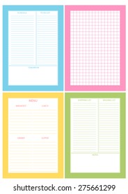 Printable planner template. Set of 4 sheets for printable diary. To do list.