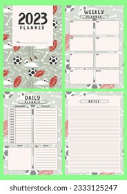 Printable planner template set with cute Dog background. cover, weekly, daily planner template with notes, goals and to do list. Schedule, Weekly Overview, Journal, Organizer, Vector illustration