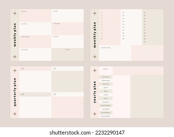 Printable Planner Vector Template Collection with Notepad, Memo Paper, Habit Tracker for Journaling, School Schedule, Business, and Productivity Kit