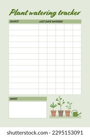 Printable plant watering tracker. A5 sized template for houseplant care scheduling.