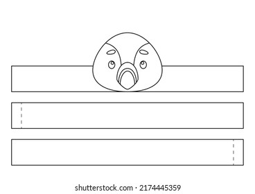 Printable puffin paper crown. Fun accessory for entertainment. Diy cut party ribbon template for birthday, christmas, baby shower. Print, color, cut and glue. Vector stock illustration.