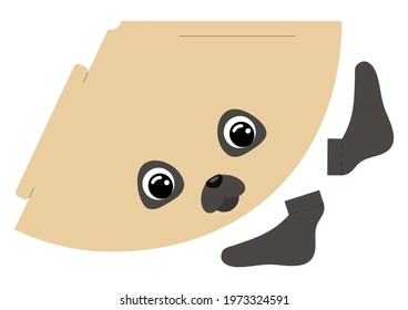 Printable pug dog paper hat. Party die cut template for birthday, christmas, baby shower. Fun accessory for entertainment. Print, cut and glue. Vector stock illustration.