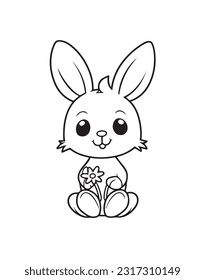 Printable Rabbit Coloring Page: Cute Cartoon, Big Flower