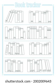 Imprimible a la lista de lectura, Rastreador de libros, inserción de planificador de asientos de viñeta, lista de lectura imprimible, ilustración de vector vectores en blanco y negro imprimible