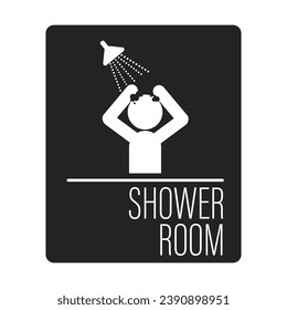Printable rectangle black minimal shower room label sign for public place, swimming pool, bathroom, hotel and other purpose
