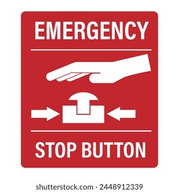 Printable rectangle red sticker of emergency stop button, for industrial safety label 