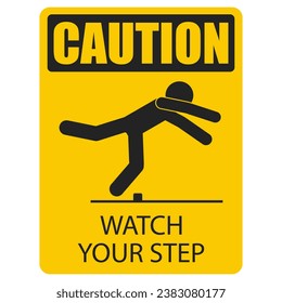 Printable rectangle yellow caution sign fall risk, watch your step, feet tripped for danger or safety sign