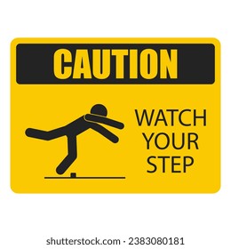 Printable rectangle yellow caution sign fall risk, watch your step, feet tripped for danger or safety sign