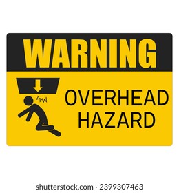 Printable rectangle yellow safety sign overhead hazard risk of fall from height, falling parts for industrial engineering safety sign