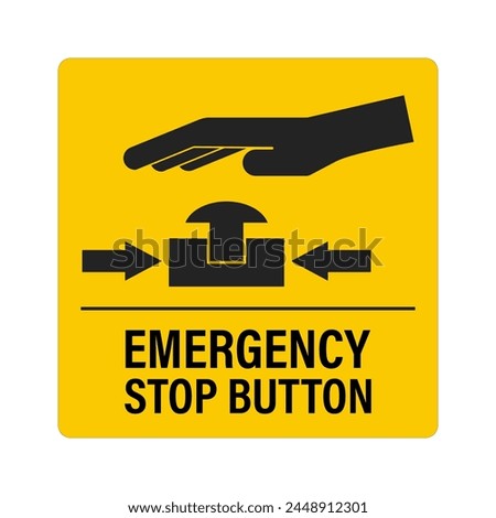 Printable rectangle yellow sticker of emergency stop button, for industrial safety label 