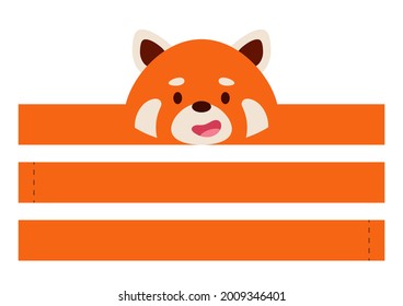 Printable red panda paper crown. Diy cut party ribbon template for birthday, christmas, baby shower. Fun accessory for entertainment. Print, cut and glue. Vector stock illustration.