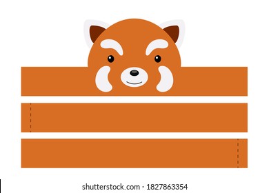 Printable red panda paper hat. Party crown die cut template for birthday, christmas, baby shower. Fun accessory for entertainment. Paper crown mockup isolated on white background. Print, cut and glue.