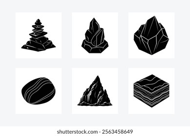 Printable rock and stone silhouettes featuring geometric, natural, and line art designs.






