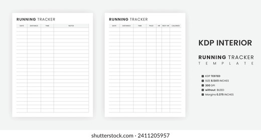 Printable Running Tracker Template Editable Health and Fitness Planner