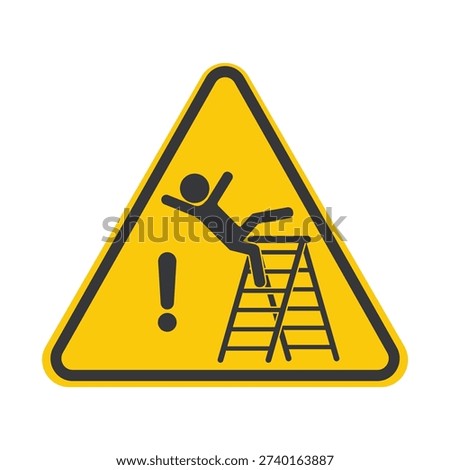 Printable safety sisng of worker falling from stepladder warning icon for working at height accident hazard prevention