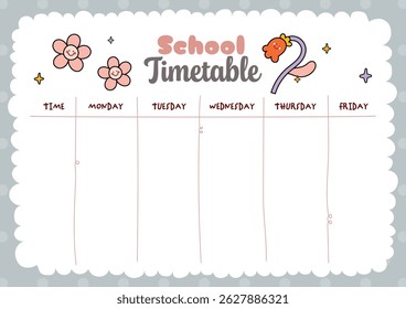 Printable school time table layout designed for kids to organize daily schedules and prepare for back to school season with a fun and functional learning template