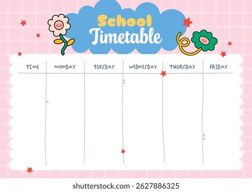 Printable school time table layout designed for kids to organize daily schedules and prepare for back to school season with a fun and functional learning template