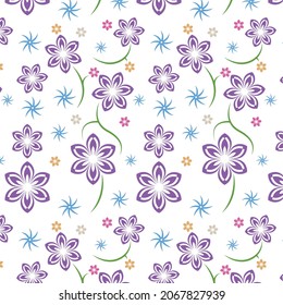 Printable seamless flower pattern with different beautiful random colors. Can be used on cute clothing for girls or on other feminine projects as well as spring posts that represents nature.  svg